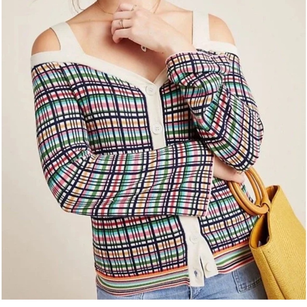 Multicolor Plaid Off-Shoulder krissy Sweater ANTHROPOLOGIE size s
